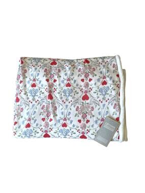 Lillian August Floral Hearts Birds Plush Reversible Gauze Blanket 50x70 NEW